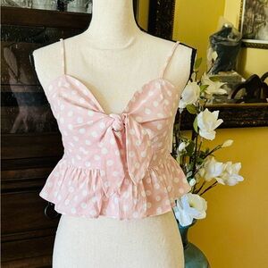 English Factory Pink Polka Dot Bandeau Babydoll Crop Peplum Top Sz S